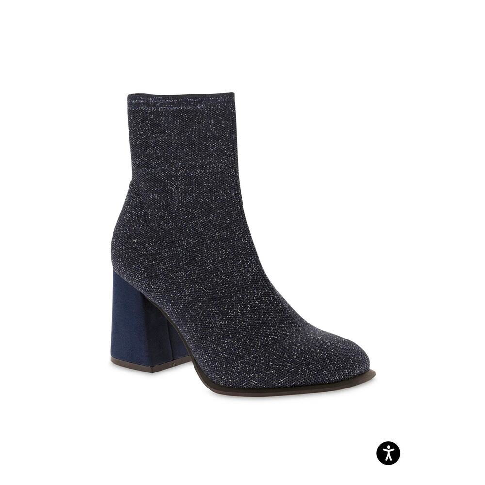 New MIA Piana Navy Blue GO GO Silver Shimmer Ankle Boots Size 8 - Picture 2 of 3